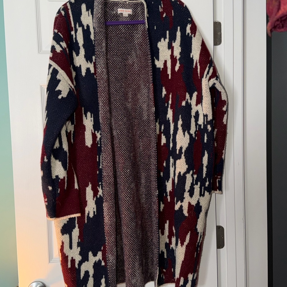Knox Rose Red, Blue, and Cream Patterned Cardigan